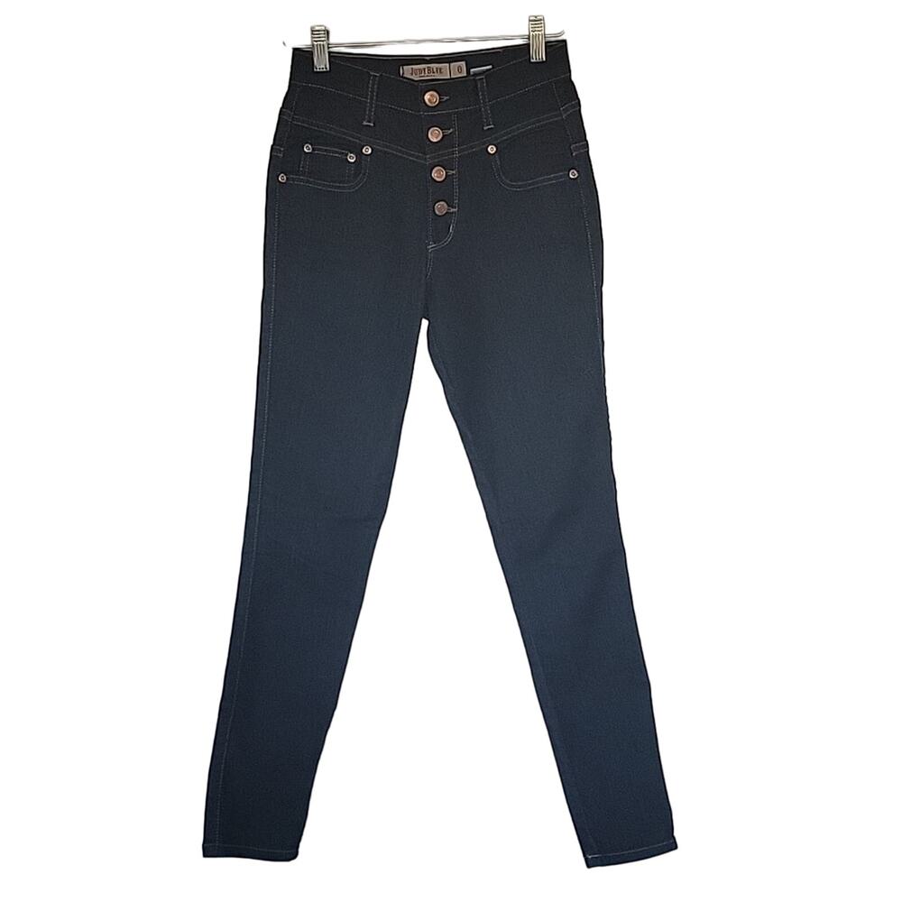 Judy Blue Skinny Exposed 4 Button Dark Blue Denim Jeans, 0